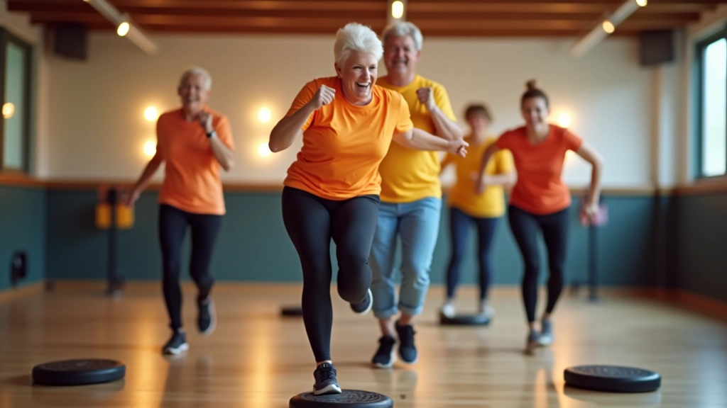 Participants engaged in a dynamic step aerobics session